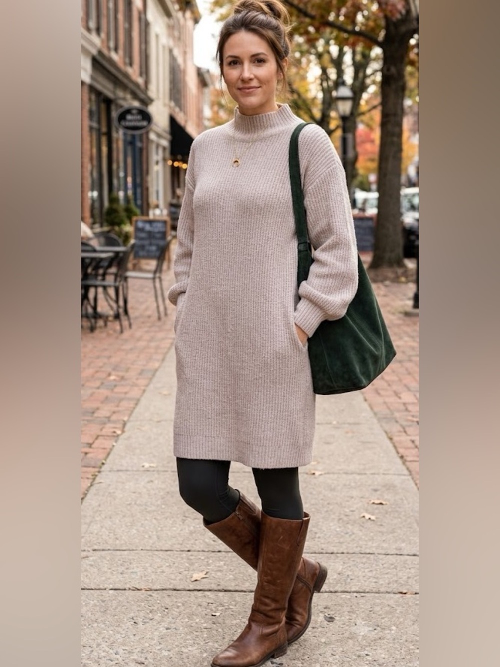 DREAMERS Mock Neck Ribbed Knit Sweater Dress Oatmeal Beige M/L